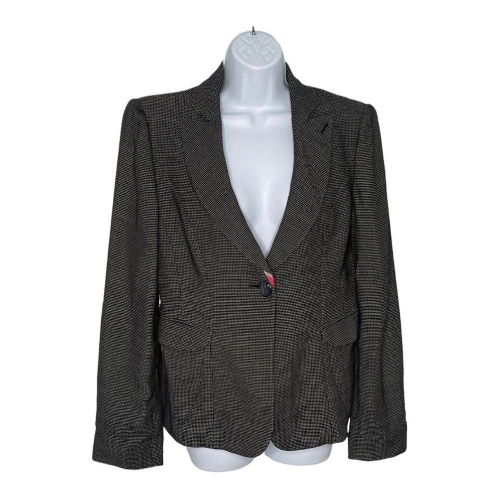 Armani Collezioni Wool Blazer Silk Floral Lining Black Dot Print Size 8